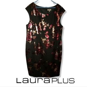 Laura Plus Black Floral Sheath Midi Dress